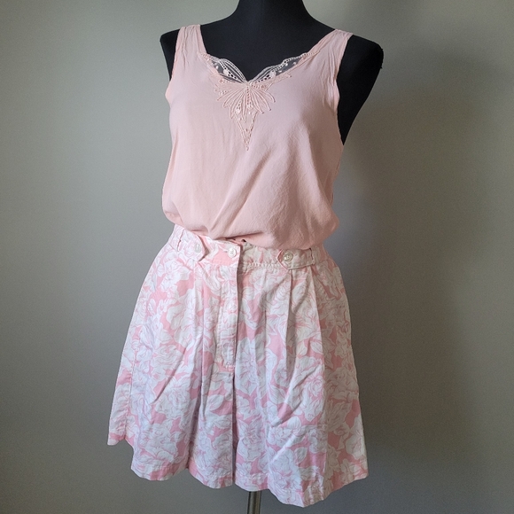 80s Pink Floral print high rise shorts - Picture 13 of 13